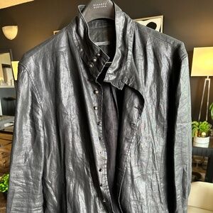 John Varvatos Black Waxed Multi Button Shirt Jacket